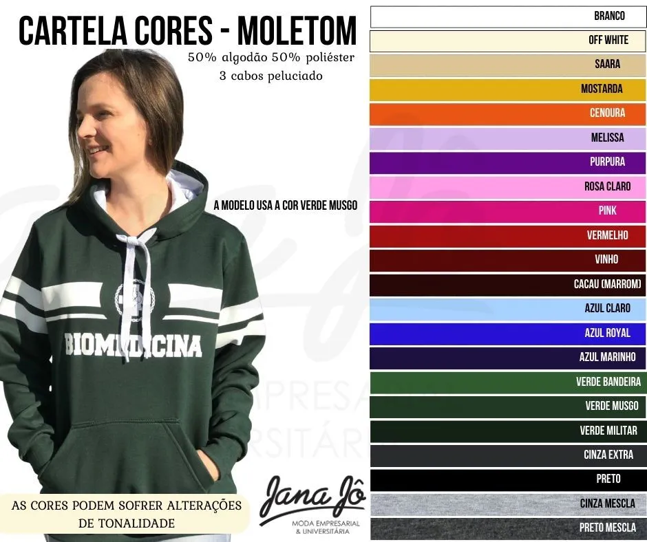 Cartela de cores Moletom (50% algodão, 50% poliéster, 3 cabos pelúciado) — Jana Jô