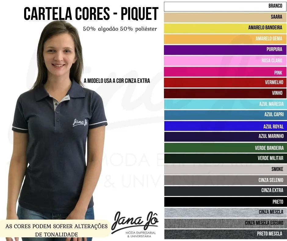 Cartela de cores Piquet (50% algodão, 50% poliéster) — Jana Jô
